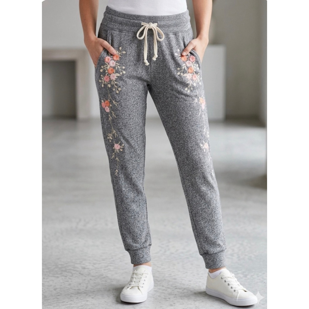 Women's The Kooples Gray Floral Embroidered Joggers Size S
